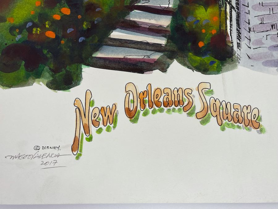 Original Disneyland Watercolor Pen And Ink Drawing Of New Orleans Square Haunted Mansion Disney Attraction By Magoo Valencia 2017 12 X 16 [Photo 7]