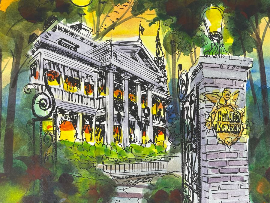 Original Disneyland Watercolor Pen And Ink Drawing Of New Orleans Square Haunted Mansion Disney Attraction By Magoo Valencia 2017 12 X 16 [Photo 4]