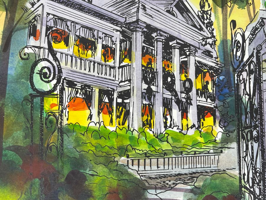 Original Disneyland Watercolor Pen And Ink Drawing Of New Orleans Square Haunted Mansion Disney Attraction By Magoo Valencia 2017 12 X 16 [Photo 5]