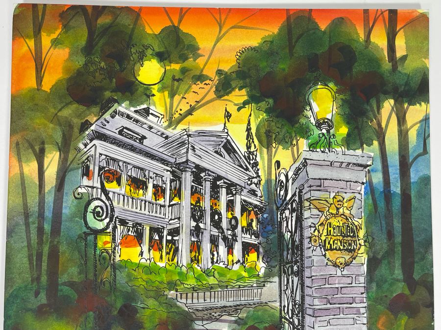 Original Disneyland Watercolor Pen And Ink Drawing Of New Orleans Square Haunted Mansion Disney Attraction By Magoo Valencia 2017 12 X 16 [Photo 3]