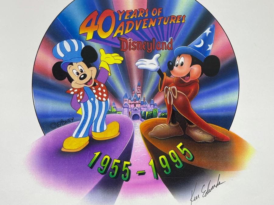 Hand Signed Ken Edwards Print Of Disney LE Art Watch Face 40th Anniversary 1955-1995 17 X 11 (Watch Featured In This Sale) [Photo 3]