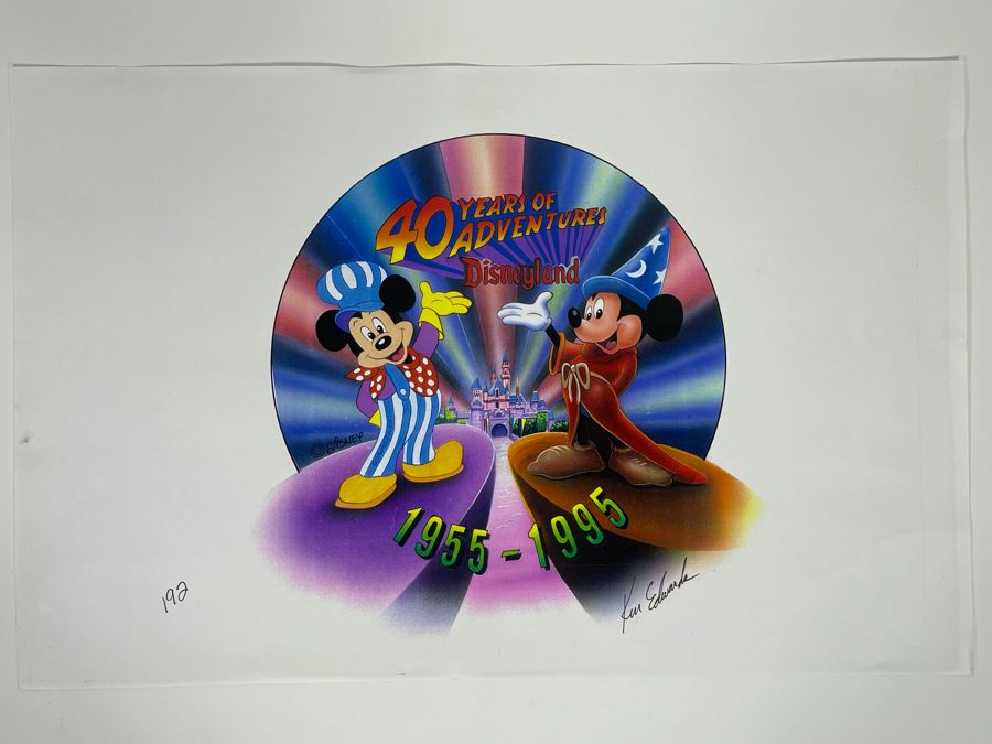Hand Signed Ken Edwards Print Of Disney LE Art Watch Face 40th Anniversary 1955-1995 17 X 11 (Watch Featured In This Sale) [Photo 2]