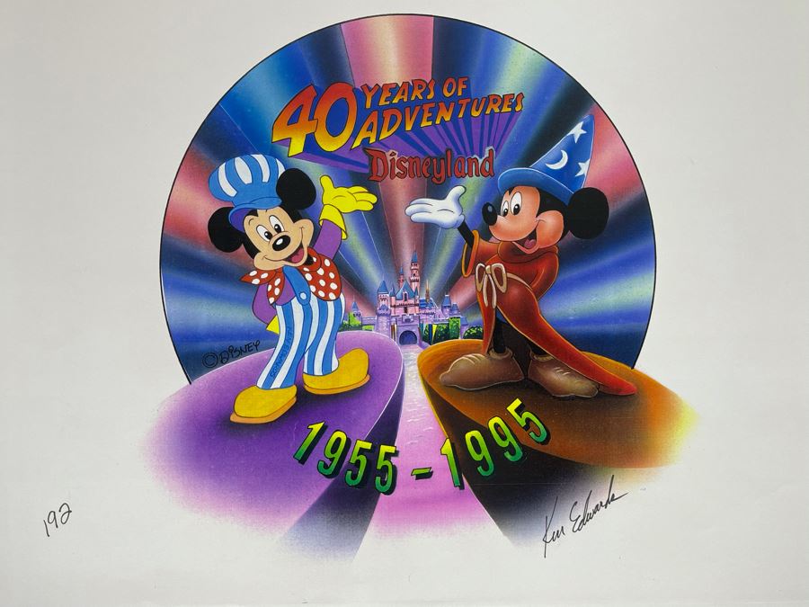 Hand Signed Ken Edwards Print Of Disney LE Art Watch Face 40th Anniversary 1955-1995 17 X 11 (Watch Featured In This Sale)