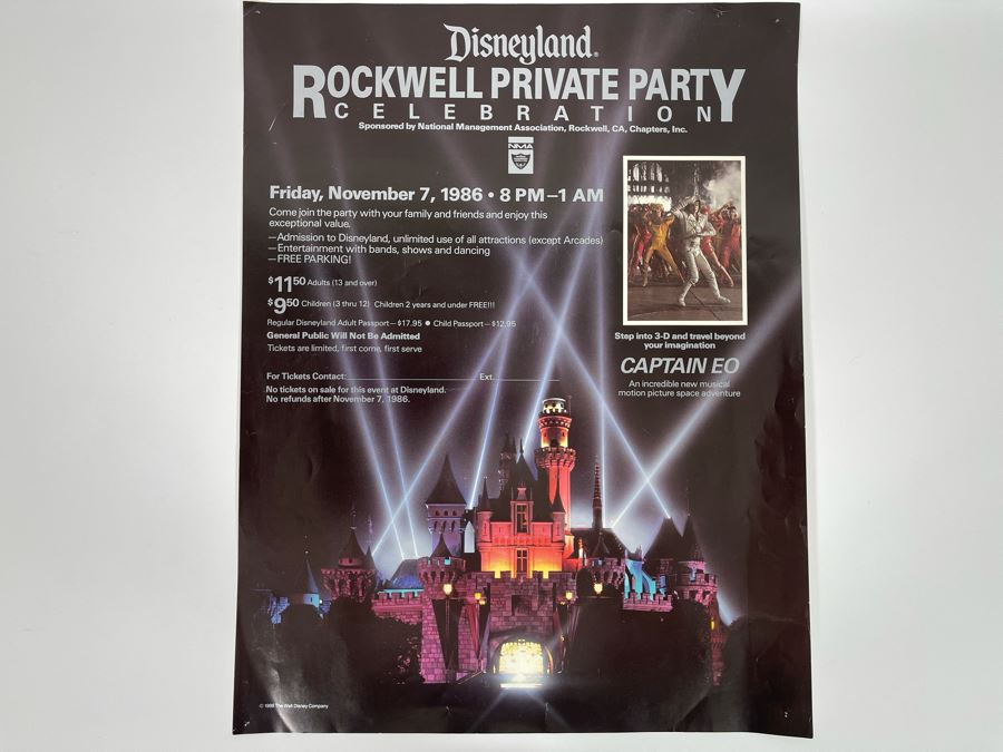 Disneyland Rockwell Private Party Celebration Movie Poster 1986 17 X 22