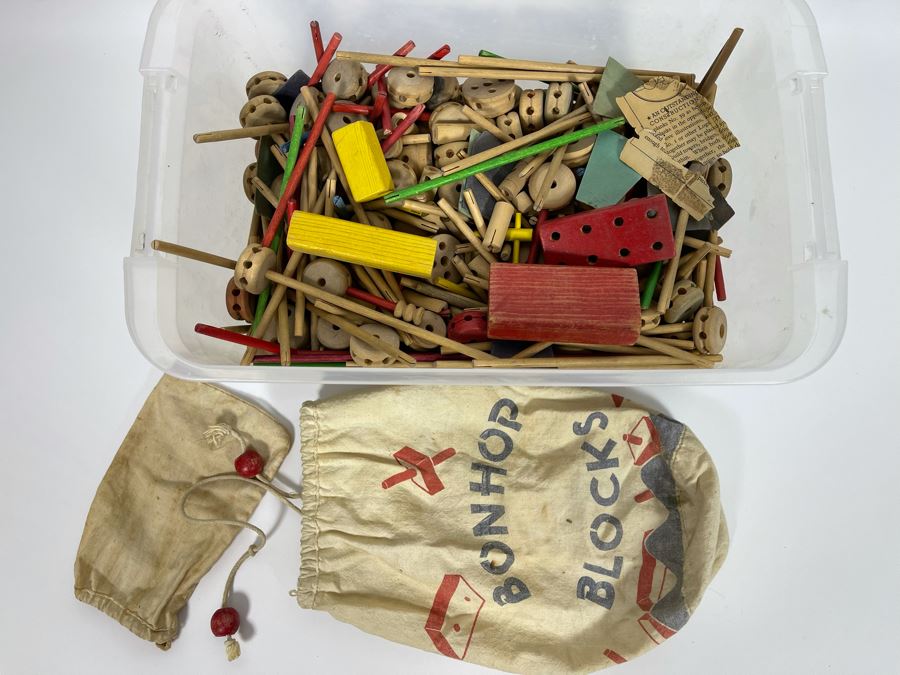 Vintage Wooden Bonhop Blocks Tinkertoys [Photo 2]