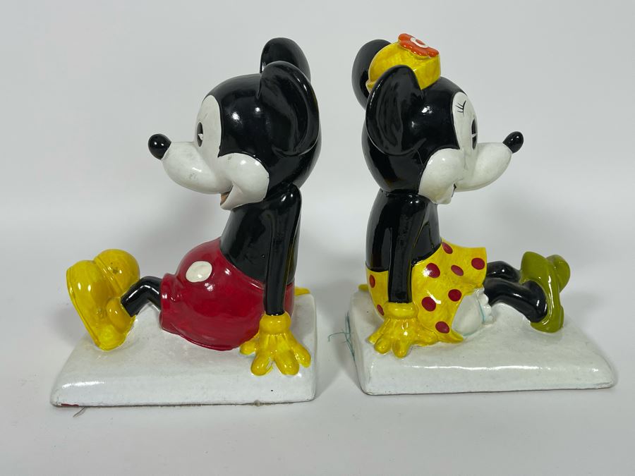 Pair Of Vintage Mickey Mouse And Minnie Mouse Bookends By Determined Productions Plus Three Signed Paperback Disney Hidden Mickey Books [Photo 8]