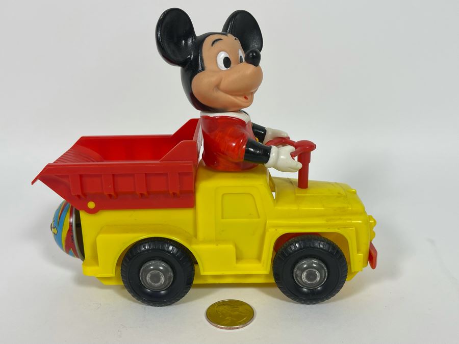 Vintage Walt Disney Productions Japanese Wind Up Mickey Mouse Toy Truck Working