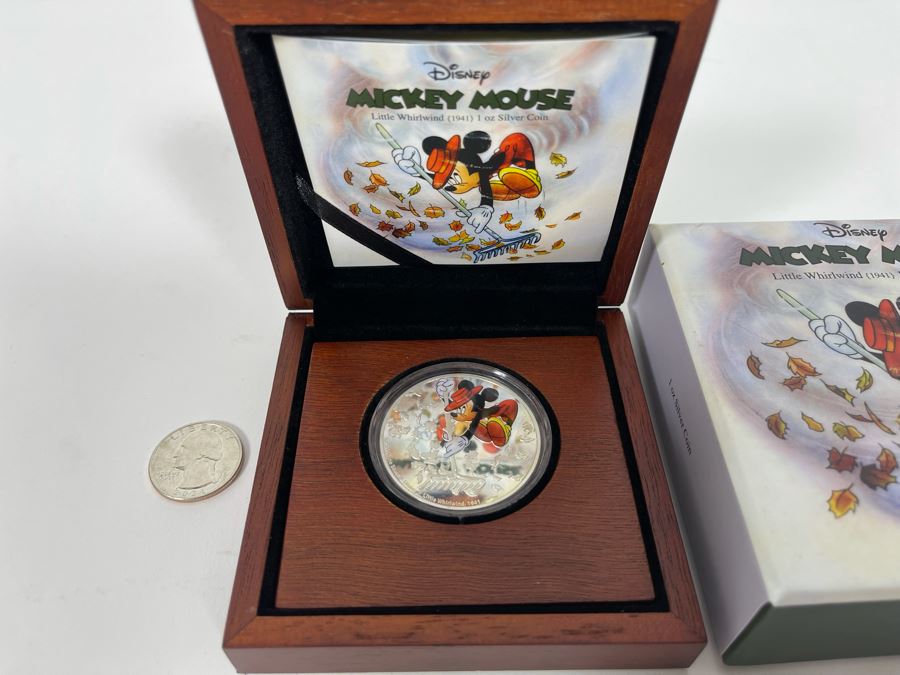Disney Mickey Mouse Little Whirlwind 1 Oz .999 Fine Silver Coin With Case