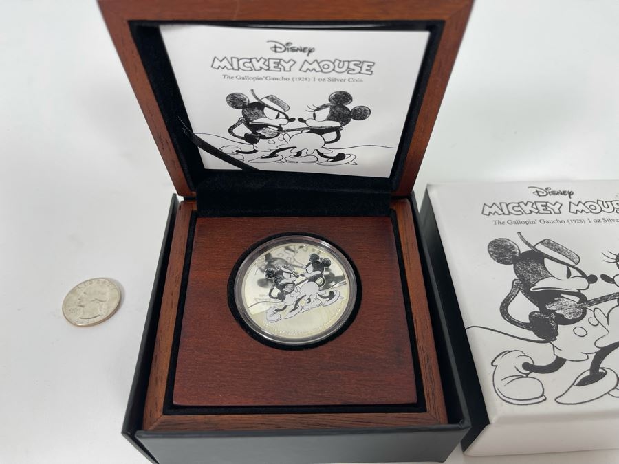 Disney Mickey Mouse The Gallopin’ Gaucho 1 Oz .999 Fine Silver Coin With Case [Photo 1]