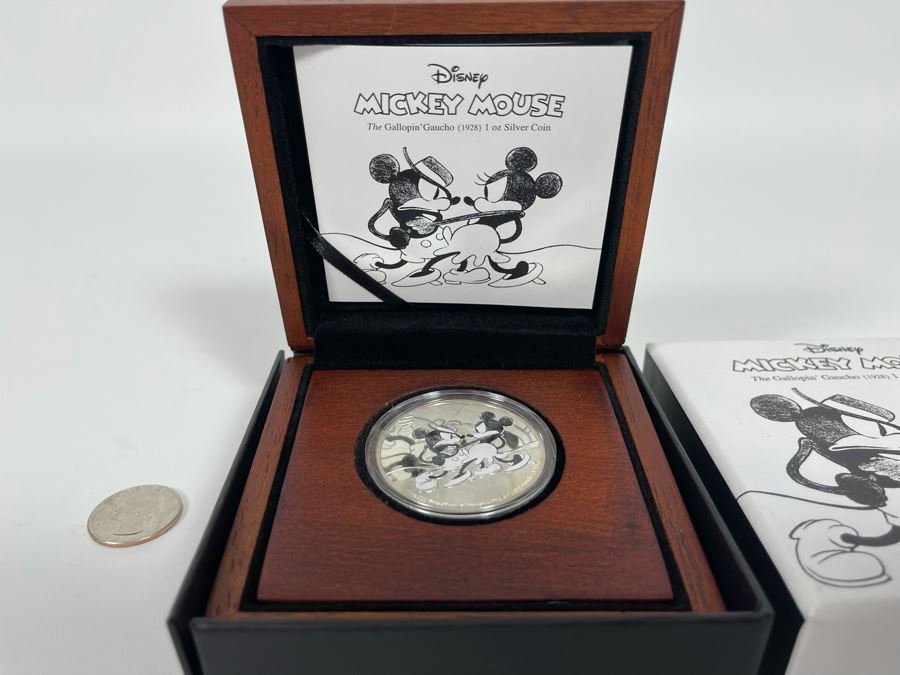 Disney Mickey Mouse The Gallopin’ Gaucho 1 Oz .999 Fine Silver Coin With Case [Photo 3]