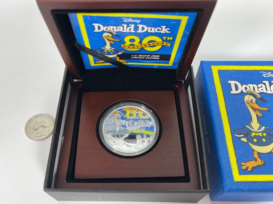 Disney Donald Duck 80th Anniversary 1 Oz .999 Fine Silver Coin With Case [Photo 1]