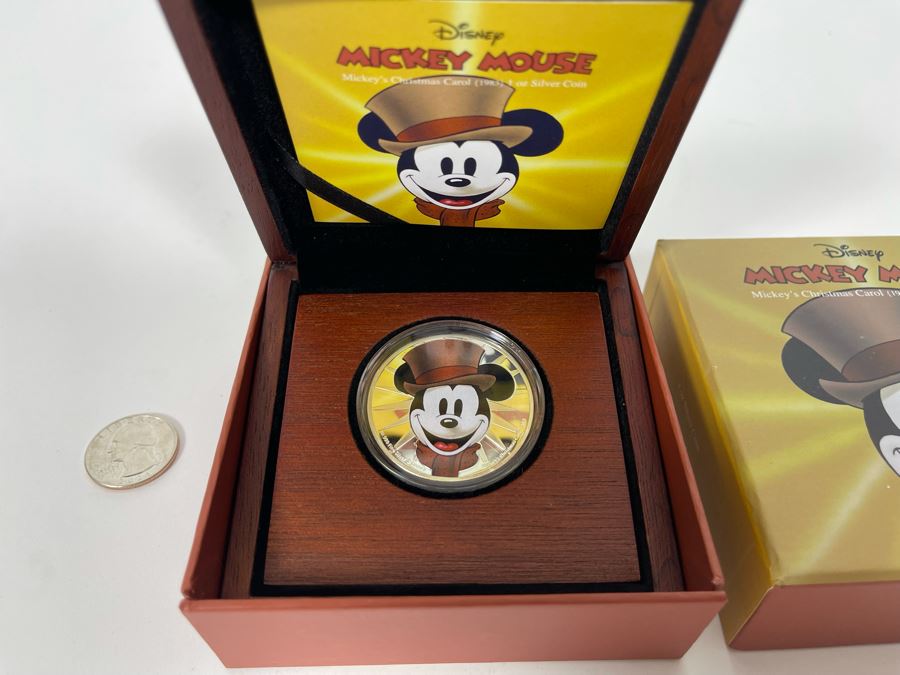 Disney Mickey Mouse Mickey’s Christmas Carol 1 Oz .999 Fine Silver Coin With Case [Photo 1]