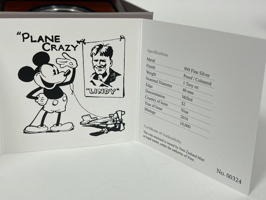 Disney Mickey Mouse Plane Crazy 1 Oz .999 Fine Silver Coin With Case [Photo 7]