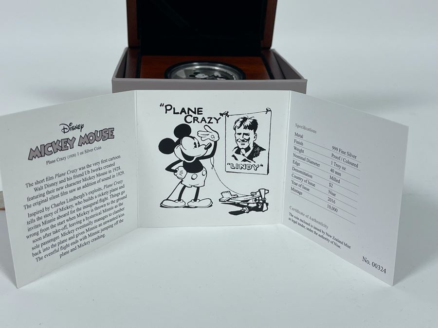 Disney Mickey Mouse Plane Crazy 1 Oz .999 Fine Silver Coin With Case [Photo 6]