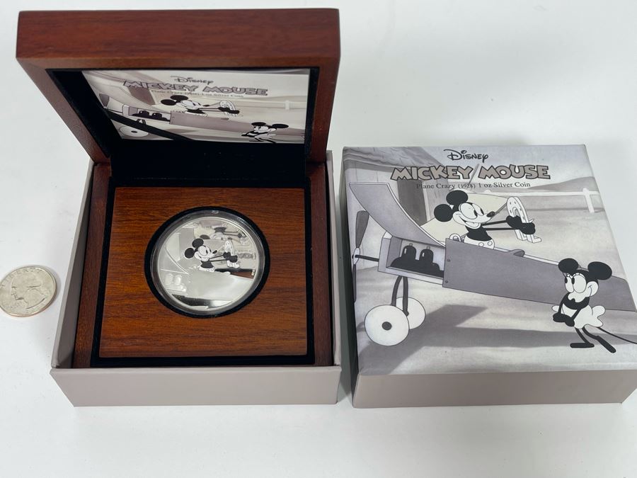 Disney Mickey Mouse Plane Crazy 1 Oz .999 Fine Silver Coin With Case [Photo 2]