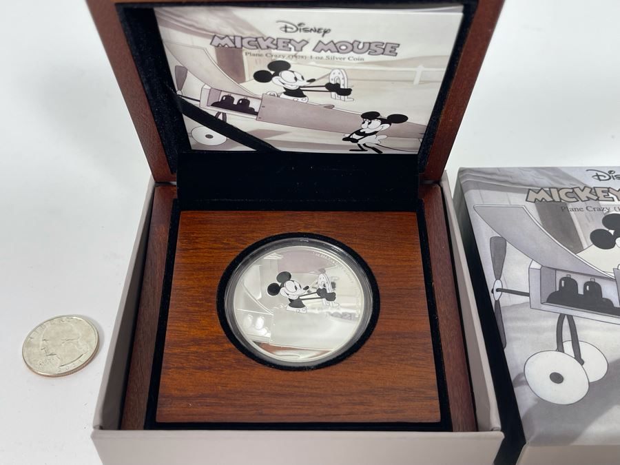 Disney Mickey Mouse Plane Crazy 1 Oz .999 Fine Silver Coin With Case