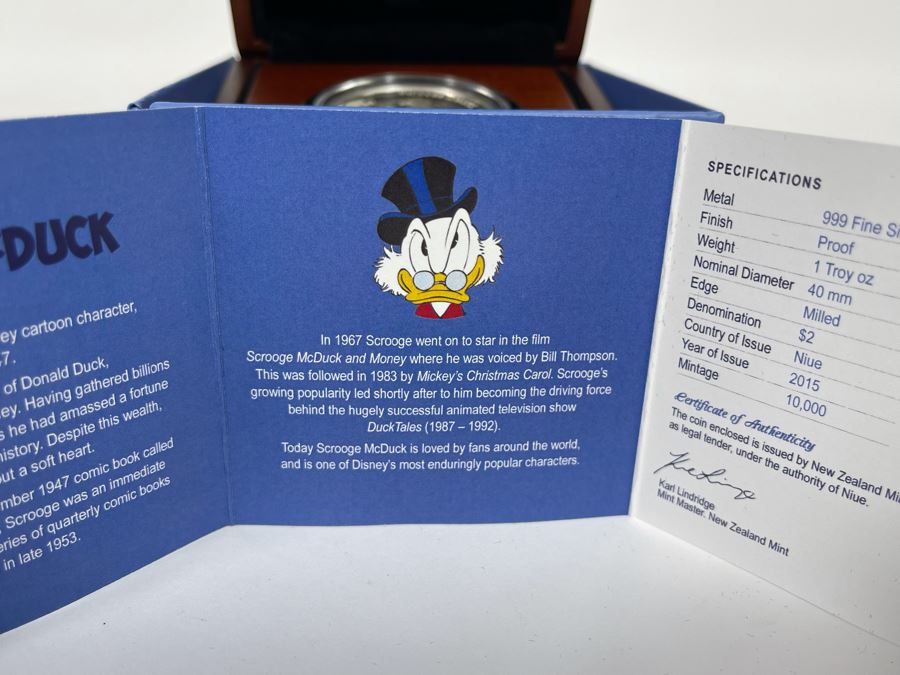 Disney Scrooge McDuck Limited Edition 1 Oz .999 Fine Silver Coin With Case [Photo 7]