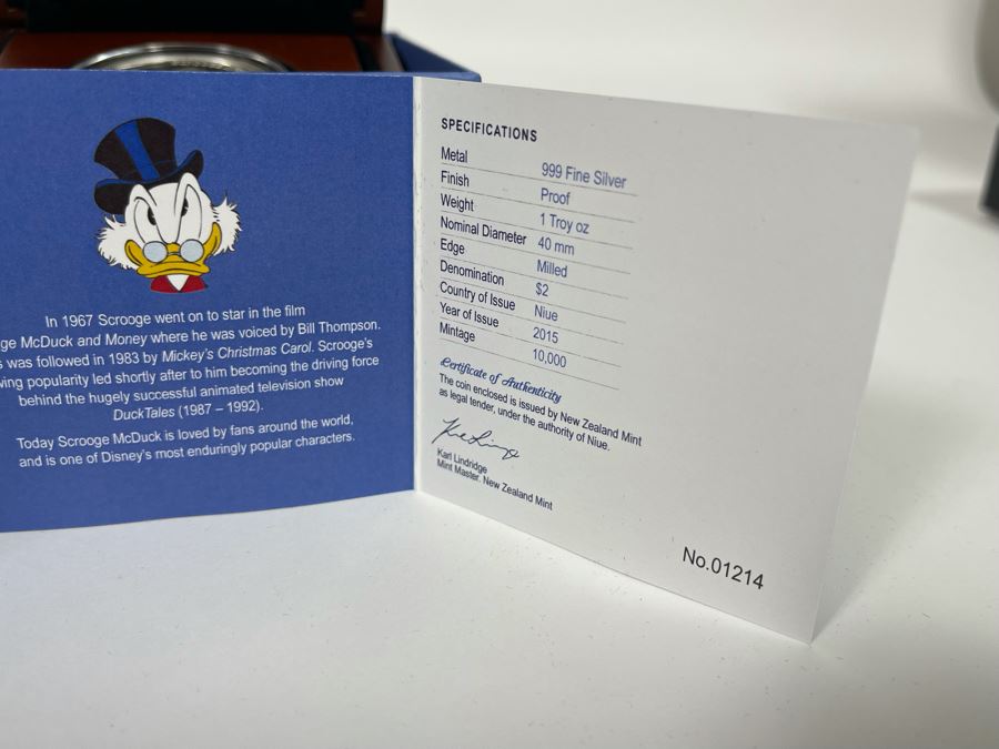 Disney Scrooge McDuck Limited Edition 1 Oz .999 Fine Silver Coin With Case [Photo 8]