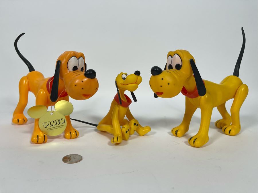 (3) Walt Disney Production Plastic Pluto Figurines One With Original Tag [Photo 2]