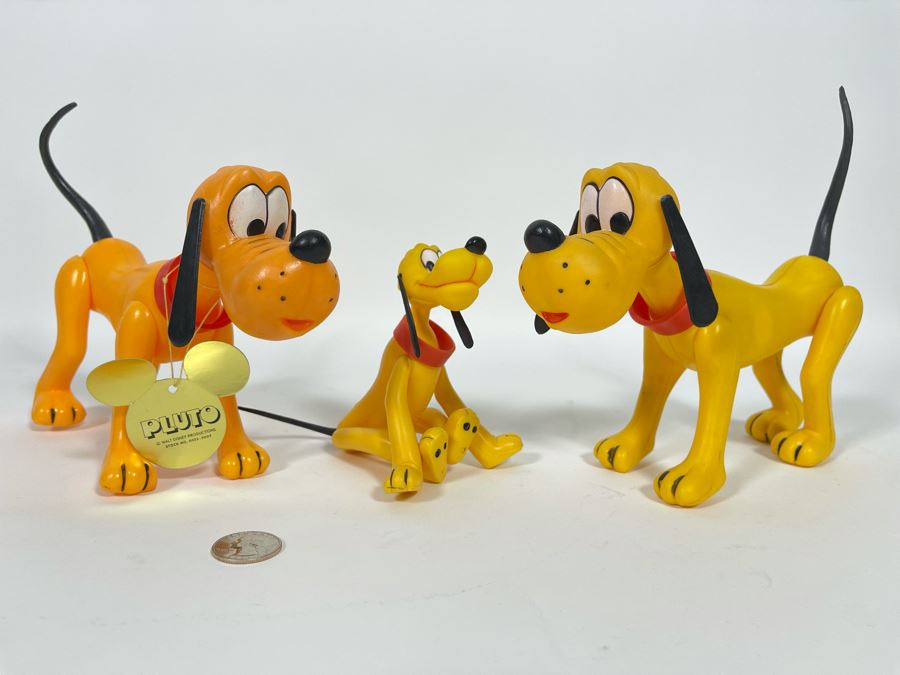 (3) Walt Disney Production Plastic Pluto Figurines One With Original Tag [Photo 1]