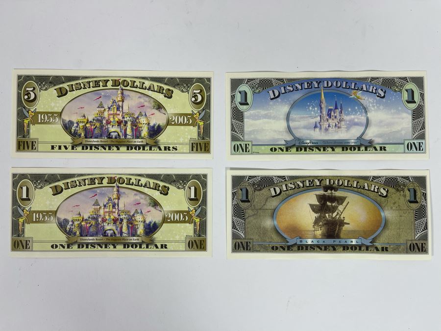 (1) Five Disney Dollars - Donald Duck, (1) One Disney Dollar - Ariel, The Little Mermaid, (1) One Disney Dollar - Pluto, (1) One Disney Dollar - Pirates Of The Caribbean [Photo 7]