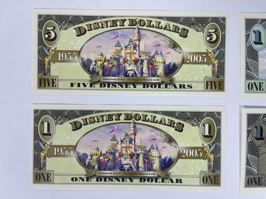 (1) Five Disney Dollars - Donald Duck, (1) One Disney Dollar - Ariel, The Little Mermaid, (1) One Disney Dollar - Pluto, (1) One Disney Dollar - Pirates Of The Caribbean [Photo 8]