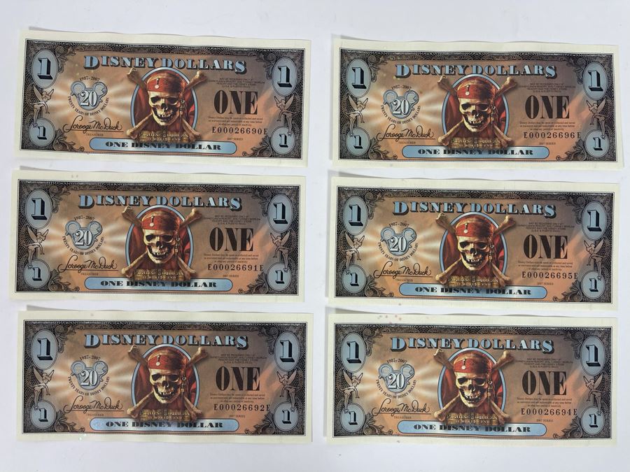 (6) One Disney Dollars - Pirates Of The Caribbean