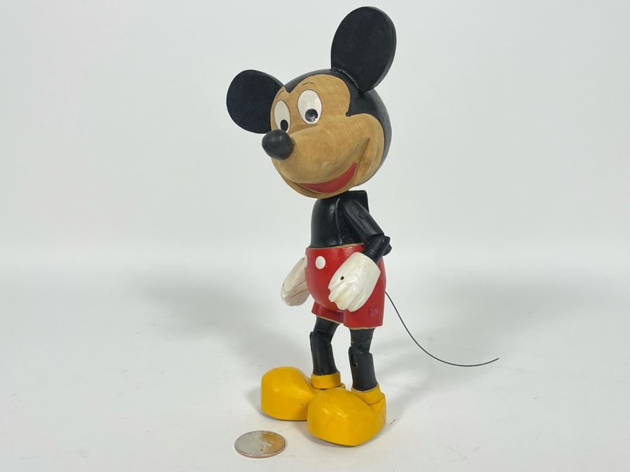 Hand Painted Hand Carved Mickey Mouse Figurine Signed On Bottom 8H [Photo 1]