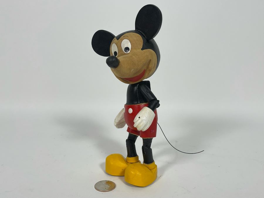 Hand Painted Hand Carved Mickey Mouse Figurine Signed On Bottom 8H [Photo 2]