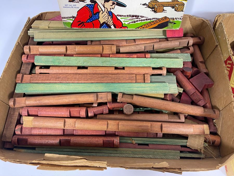 Pair Of Vintage American Logs Set Lincoln Logs [Photo 7]
