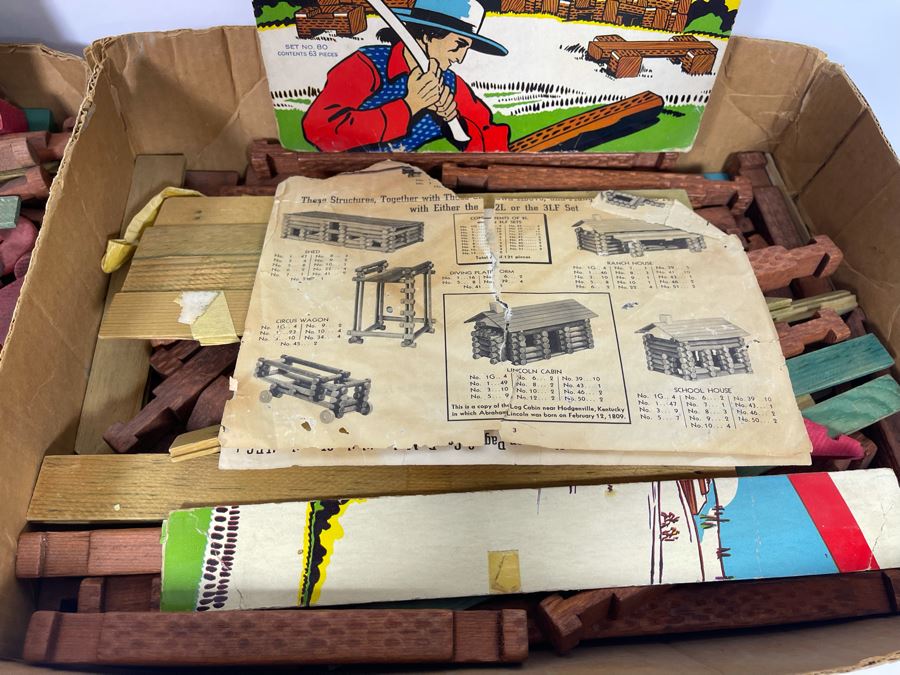 Pair Of Vintage American Logs Set Lincoln Logs [Photo 4]