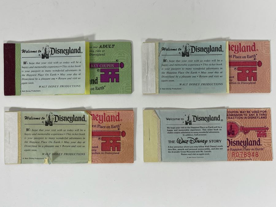 Set Of Four Vintage Disneyland Ticket Books Incomplete