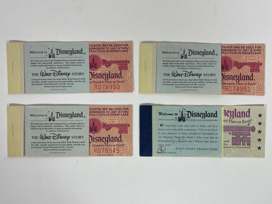 Set Of Four Vintage Disneyland Ticket Books Incomplete