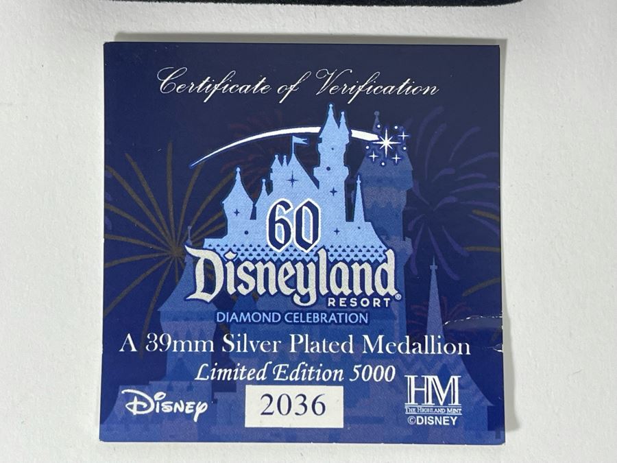 Pair Of Limited Edition Disneyland Resort Diamond Celebration 60 Years 39mm Silver Plated Medallion [Photo 7]