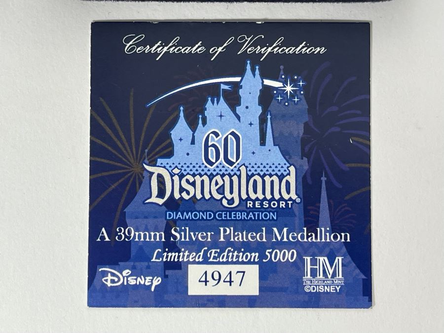 Pair Of Limited Edition Disneyland Resort Diamond Celebration 60 Years 39mm Silver Plated Medallion [Photo 8]