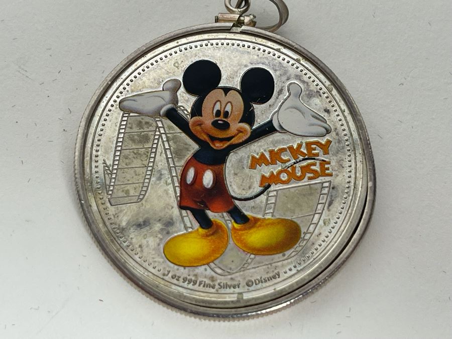 Disney Mickey Mouse 1oz .999 Fine Silver Coin With Sterling Bezel Pendant 2015 New Zealand Elizabeth II [Photo 1]