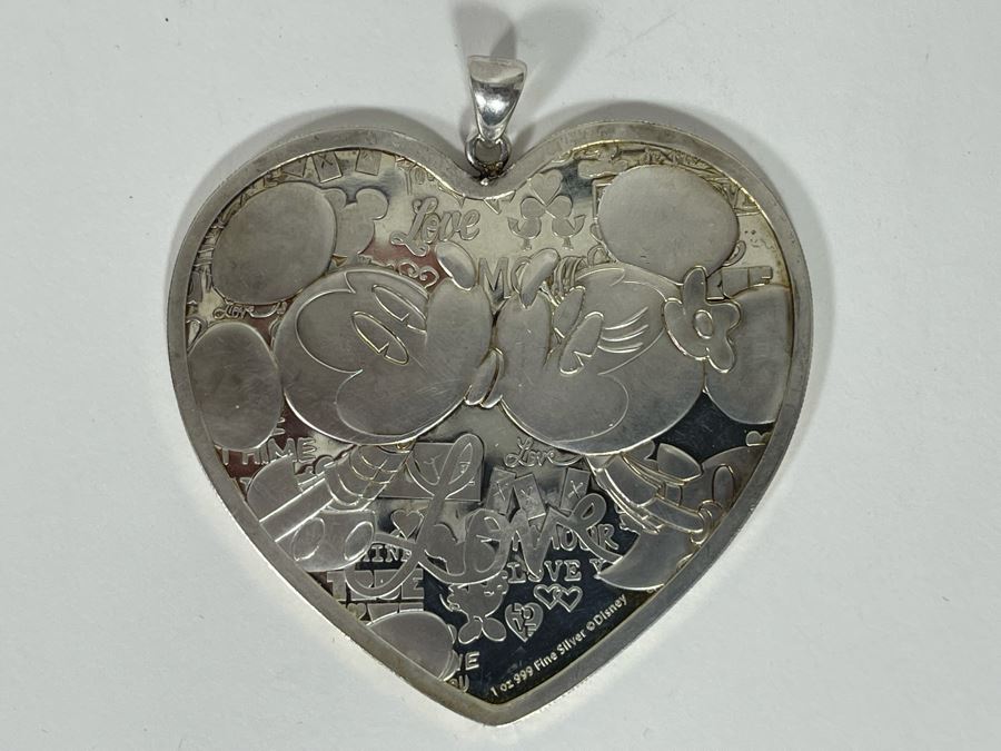 Disney 1oz .999 Fine Silver Heart-Shaped Mickey Mouse Minnie Mouse Pendant New Zealand 2 Dollars [Photo 3]