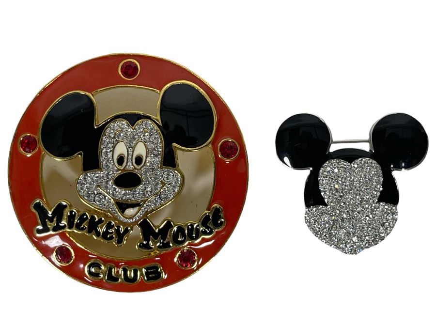 Pair Of Swarovski Crystal Mickey Mouse Pins Brooches