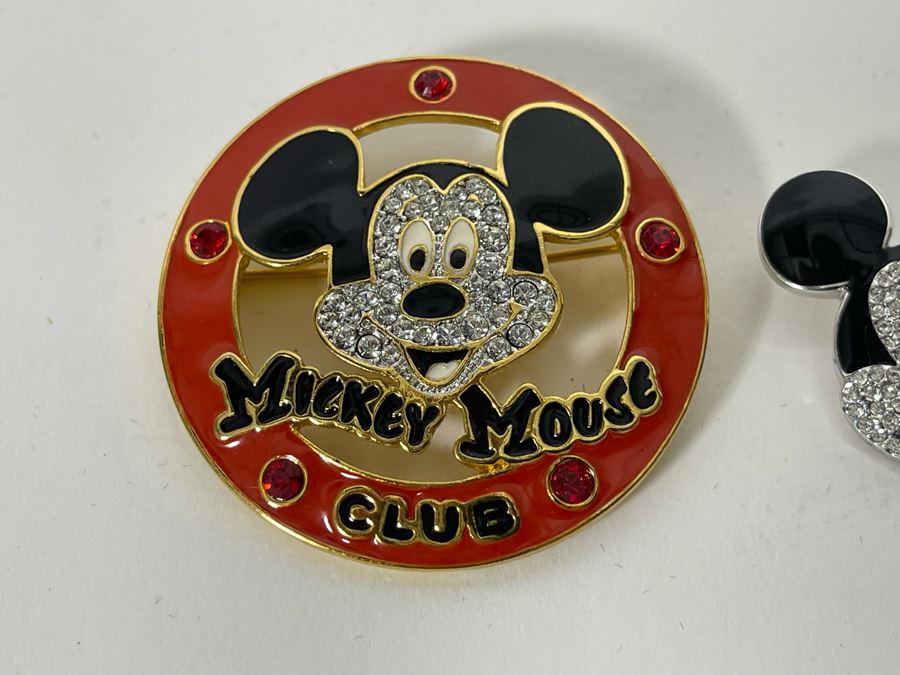 Pair Of Swarovski Crystal Mickey Mouse Pins Brooches