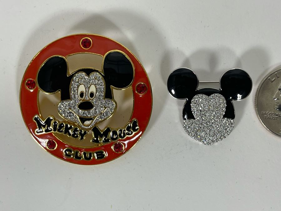 Pair Of Swarovski Crystal Mickey Mouse Pins Brooches [Photo 2]