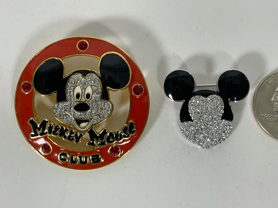 Pair Of Swarovski Crystal Mickey Mouse Pins Brooches [Photo 3]