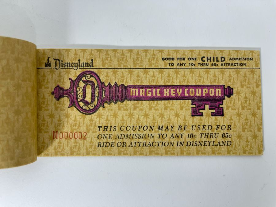 Vintage 1967 Disneyland Child Main Gate Ticket Book For Admission & Rides Unused In Sleeve Low Serial Number M000002 [Photo 6]