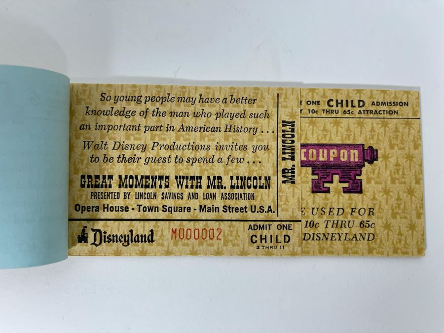 Vintage 1967 Disneyland Child Main Gate Ticket Book For Admission & Rides Unused In Sleeve Low Serial Number M000002 [Photo 5]