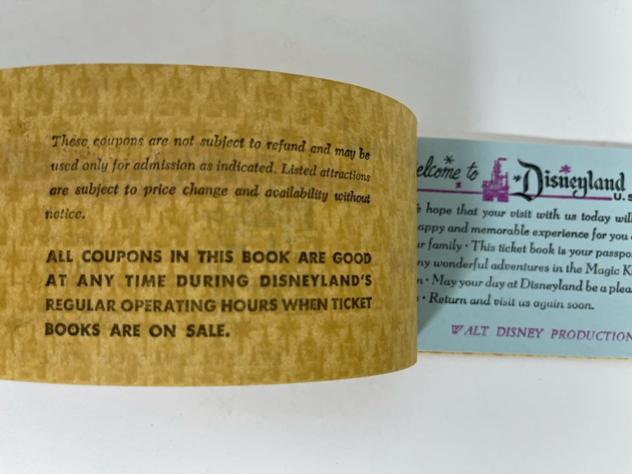 Vintage 1967 Disneyland Child Main Gate Ticket Book For Admission & Rides Unused In Sleeve Low Serial Number M000002 [Photo 3]