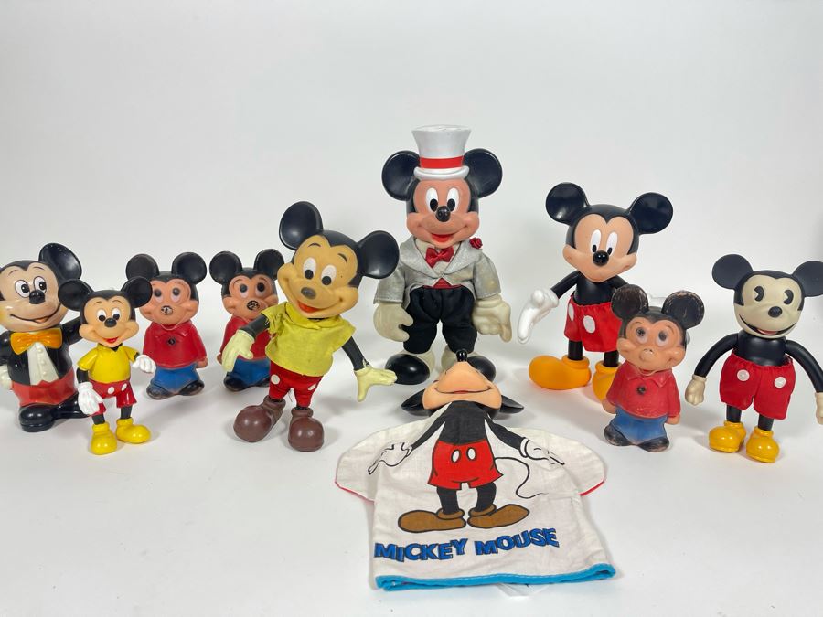 Collection Of Mickey Mouse Plastic Figurines, Banks, Hand Puppet [Photo 1]
