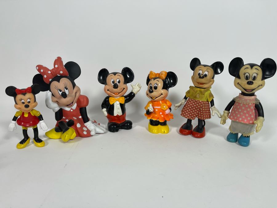 Collection Of Mickey Mouse And Minnie Mouse Plastic Figurines, Banks