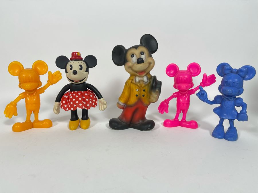 (1) Ceramic Mickey Mouse, (4) Mickey Mouse And Minnie Mouse Figurines [Photo 1]