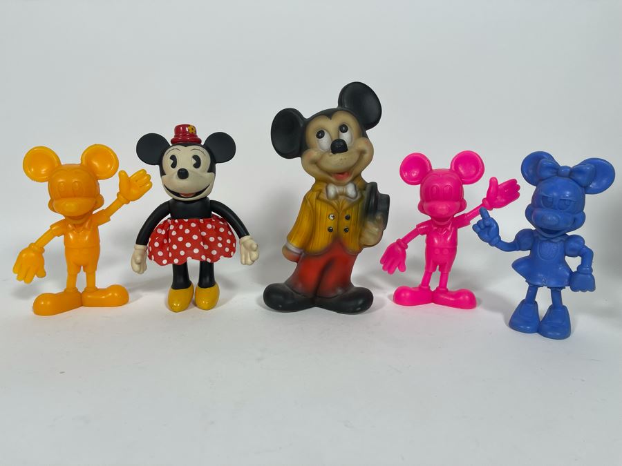 (1) Ceramic Mickey Mouse, (4) Mickey Mouse And Minnie Mouse Figurines