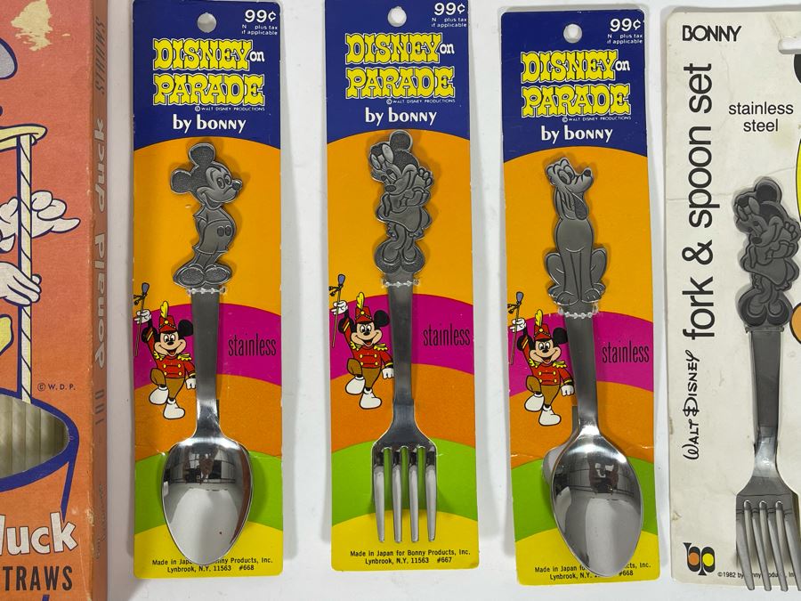 Disney Forks And Spoons Plus Vintage Donald Duck Straws [Photo 3]