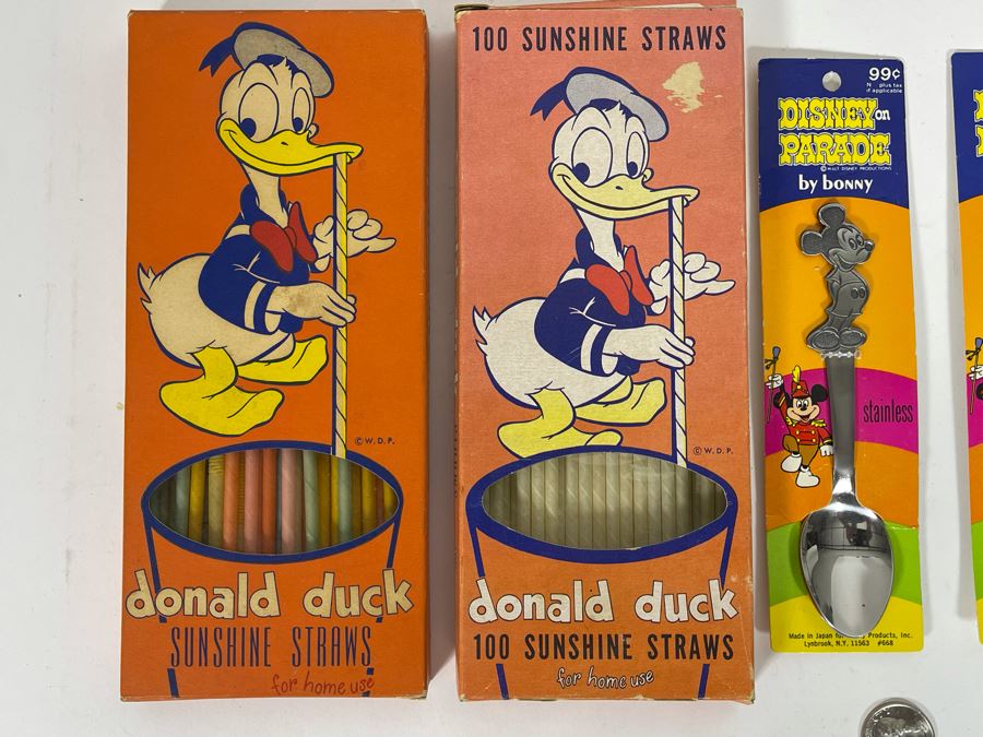 Disney Forks And Spoons Plus Vintage Donald Duck Straws [Photo 7]